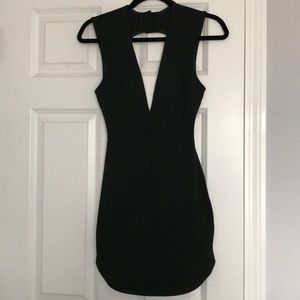 Dark green, open back, v-neck dress